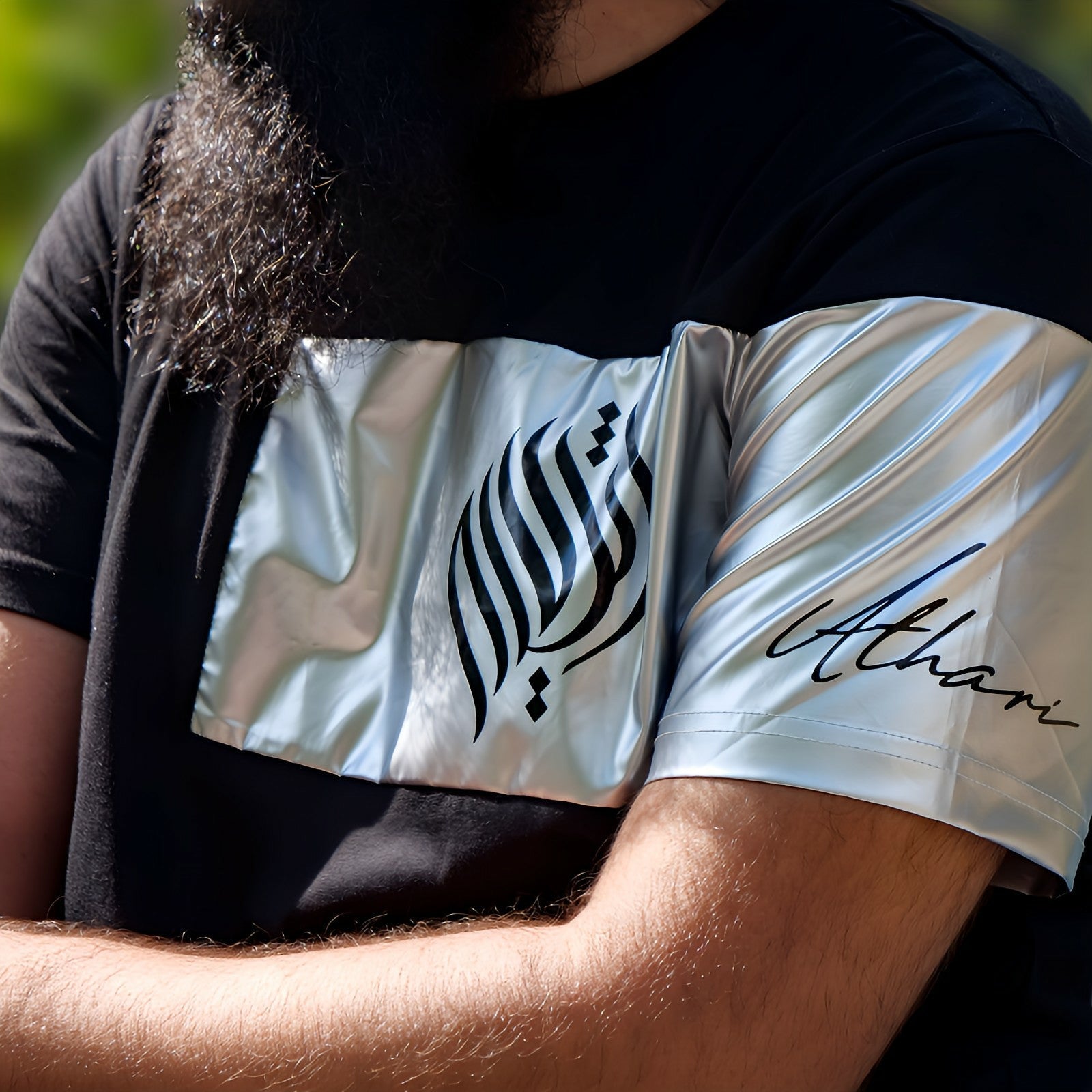 Metallic Silver Long - line T-shirt - AthariWear