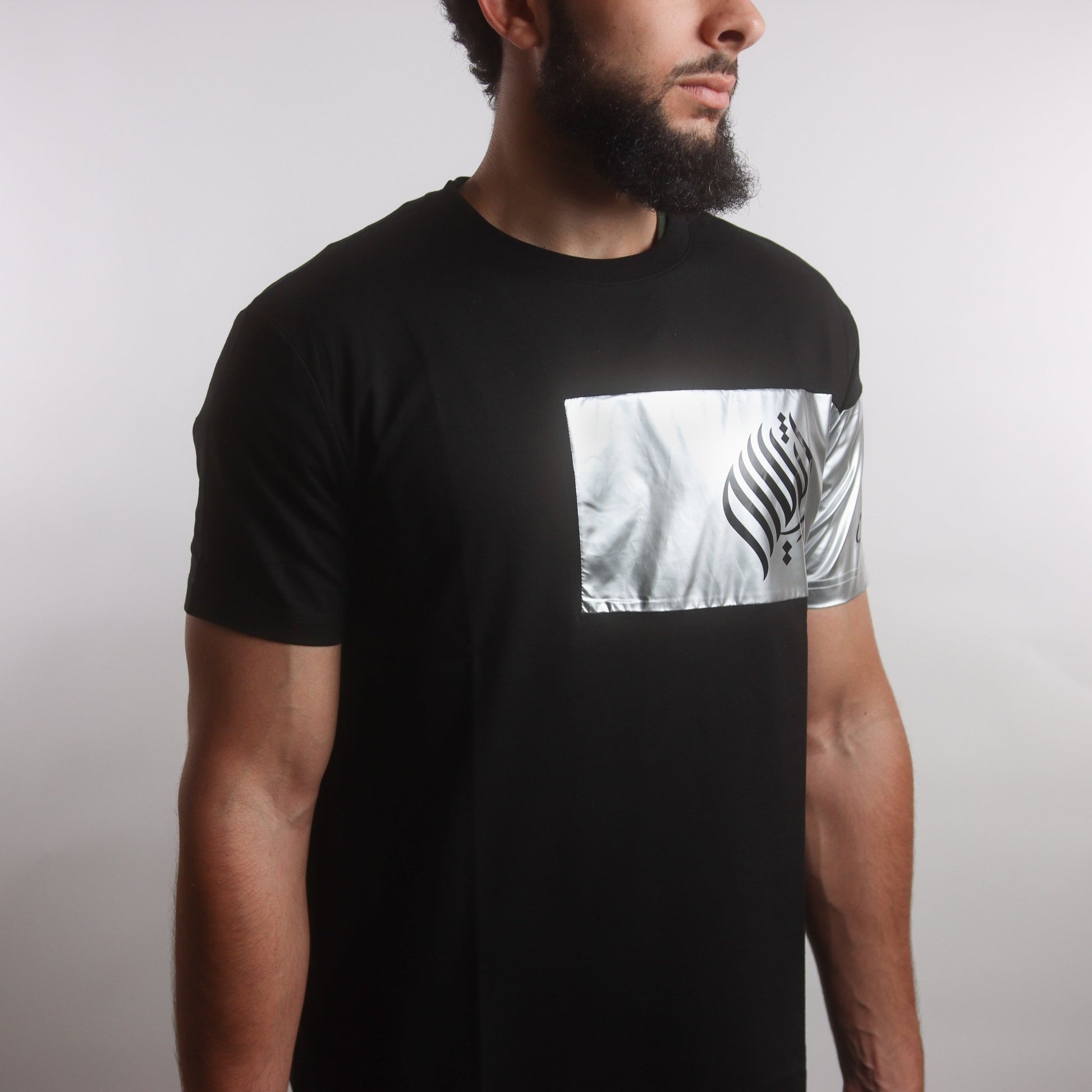 Metallic Silver Long - line T-shirt - AthariWear