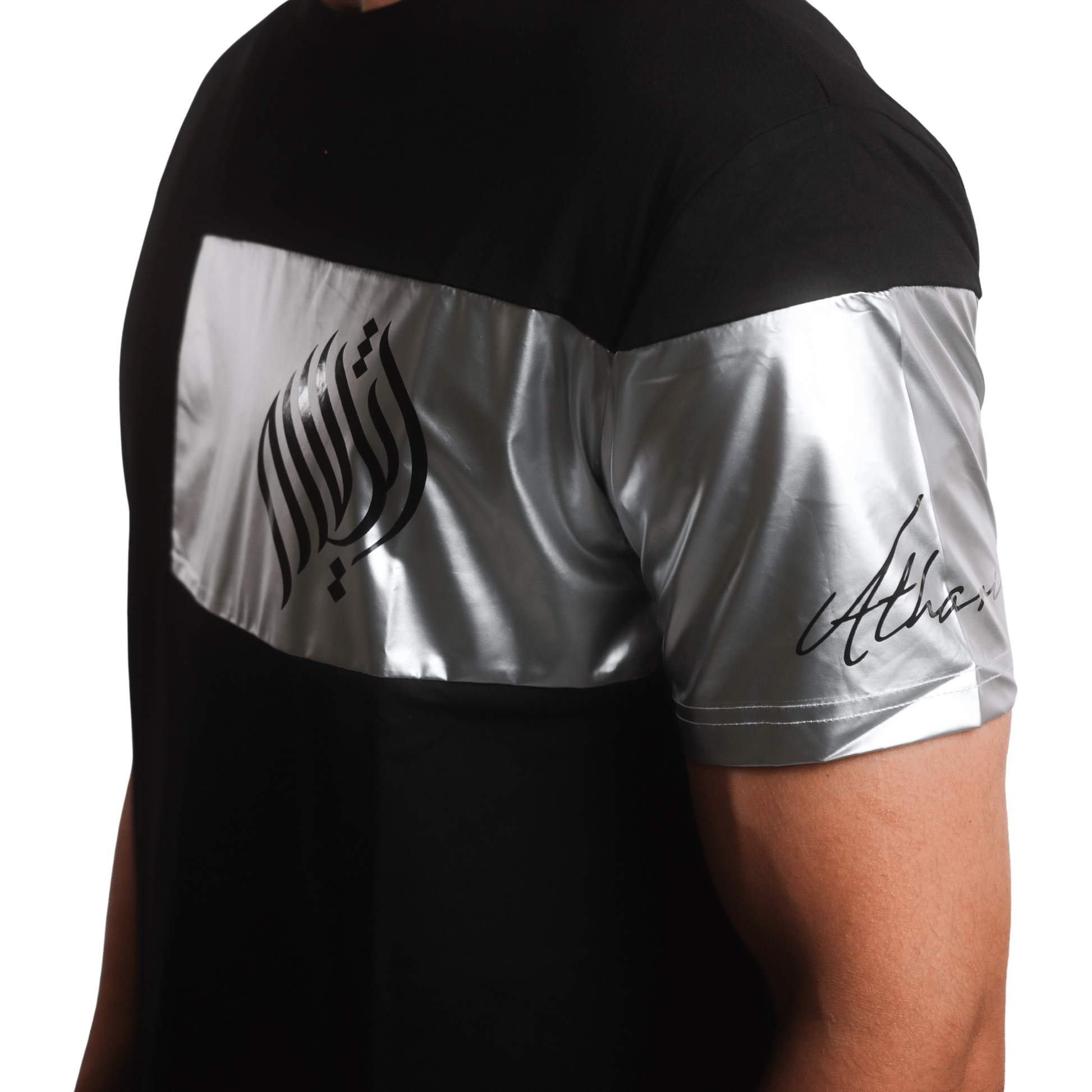 Metallic Silver Long - line T-shirt - AthariWear