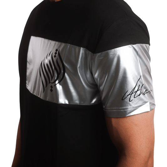 Metallic Silver Long - line T-shirt - AthariWear