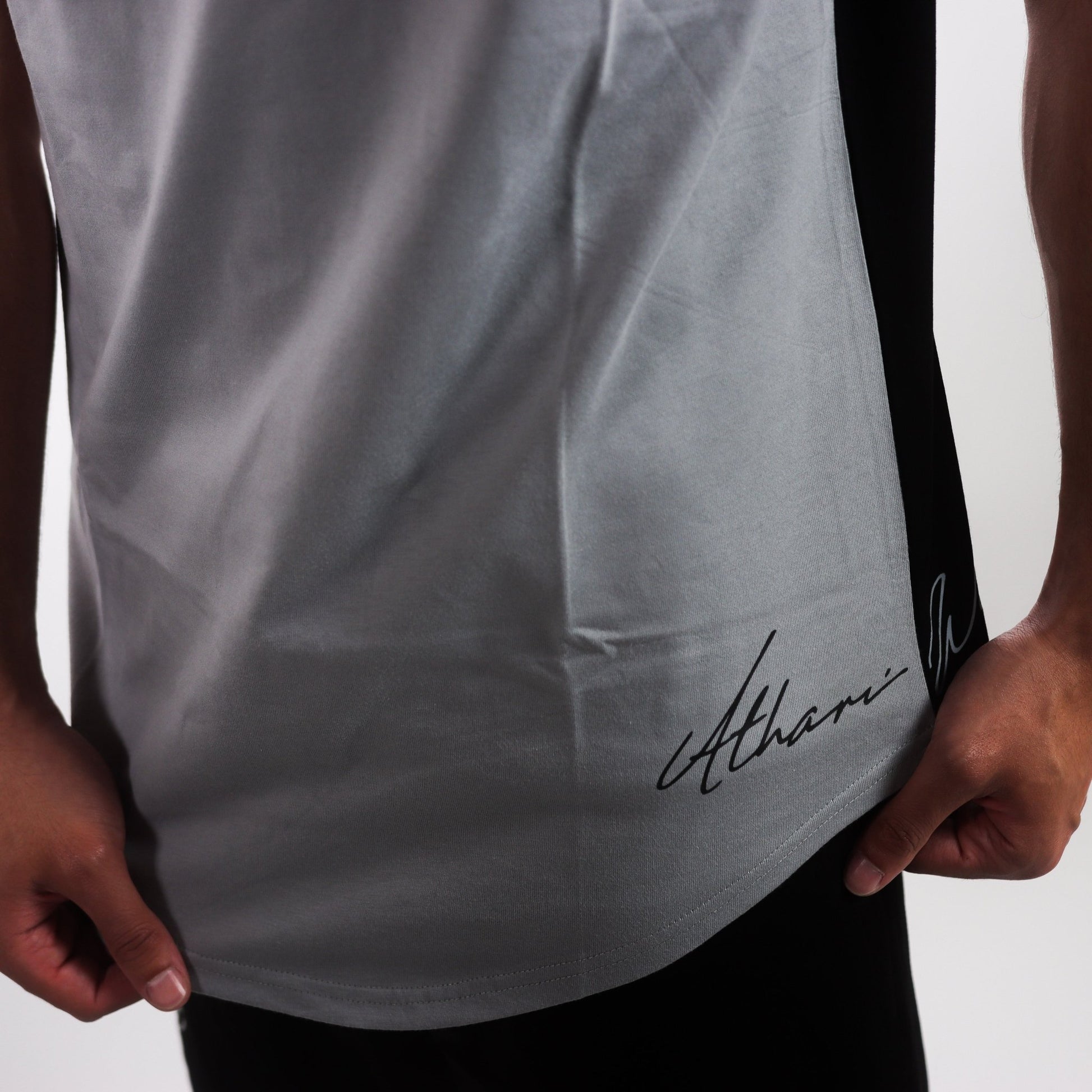 Split Long - line T-shirt | Black & Gray - AthariWear