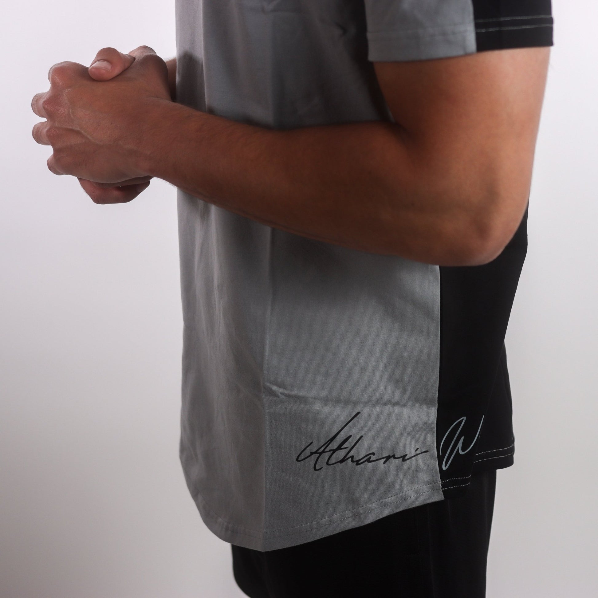 Split Long - line T-shirt | Black & Gray - AthariWear