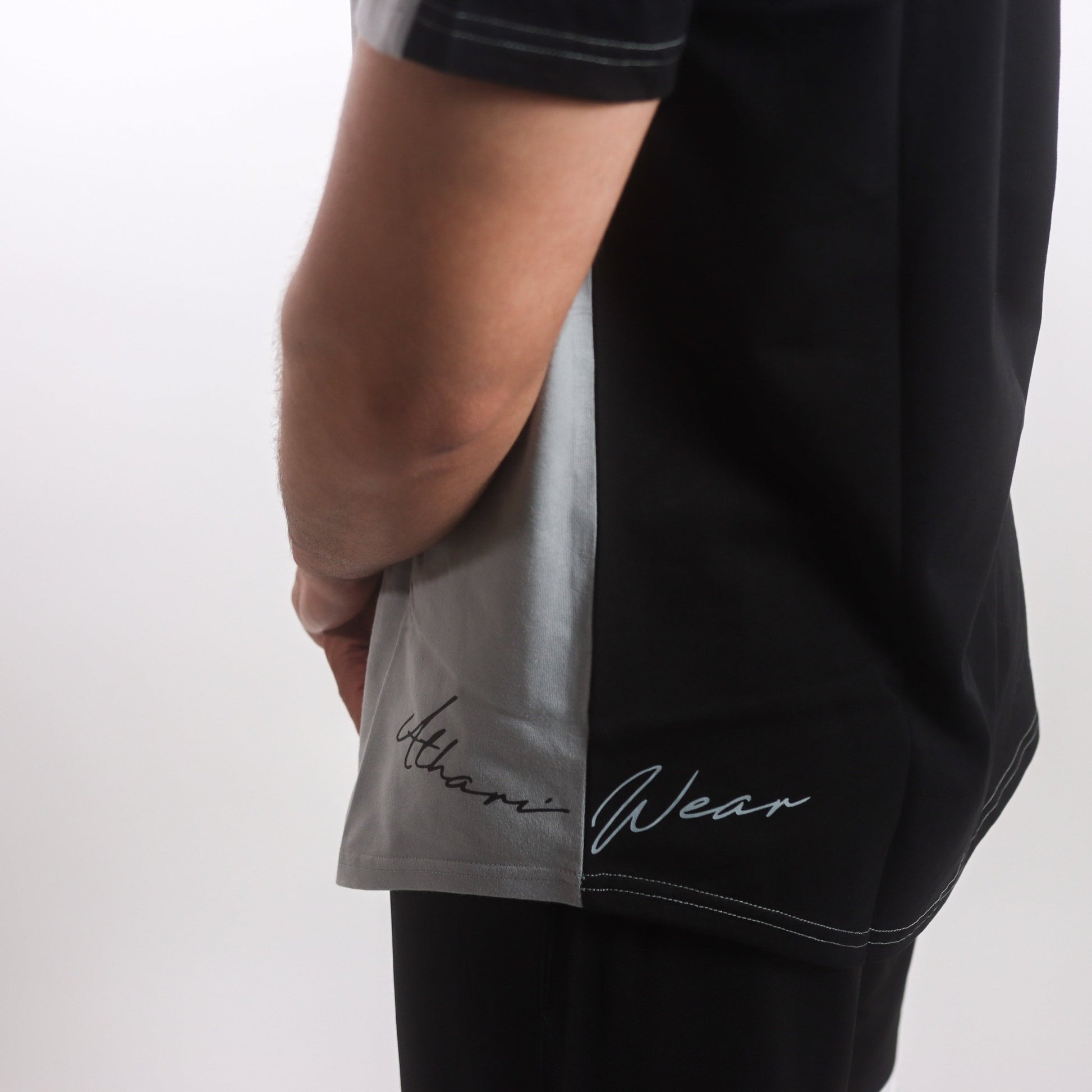 Split Long - line T-shirt | Black & Gray - AthariWear