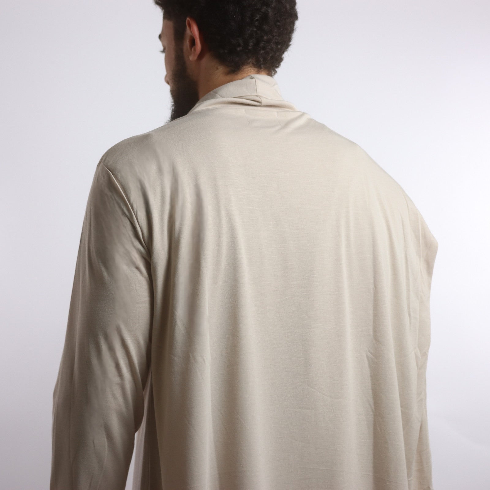 Unisex One Piece Shawl Shirt | Long - line Beige - AthariWear