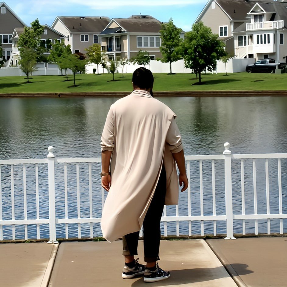 Unisex One Piece Shawl Shirt | Long - line Beige - AthariWear