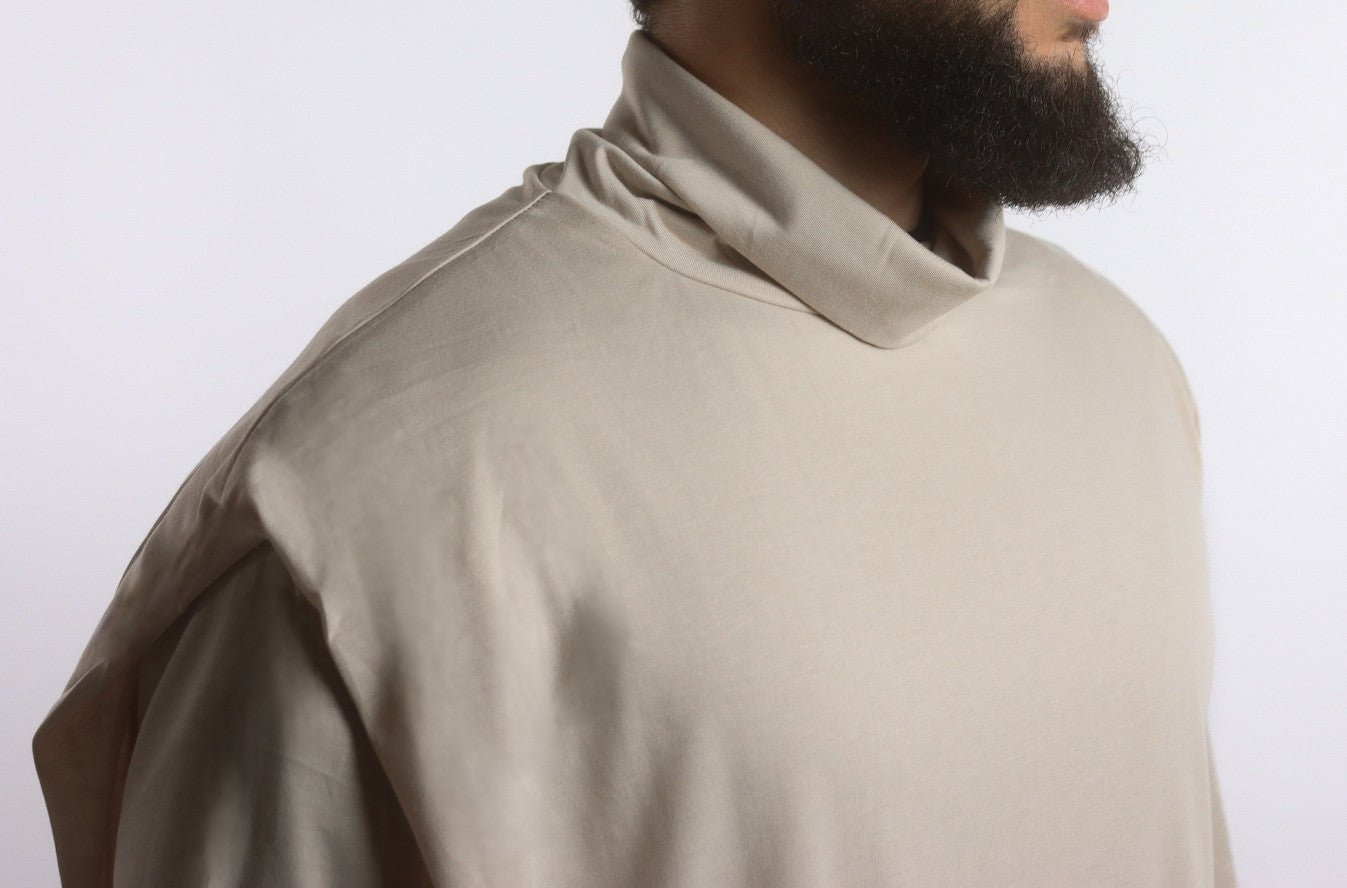 Unisex One Piece Shawl Shirt | Long - line Beige - AthariWear