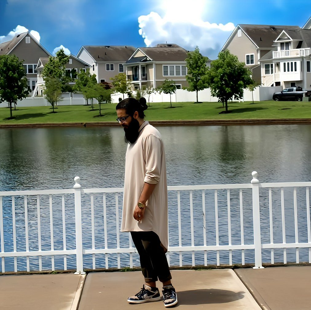 Unisex One Piece Shawl Shirt | Long - line Beige - AthariWear