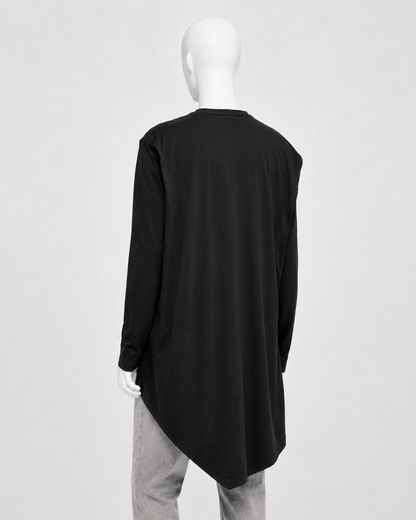 Black Asymmetric Draped Cape Longline Shirt