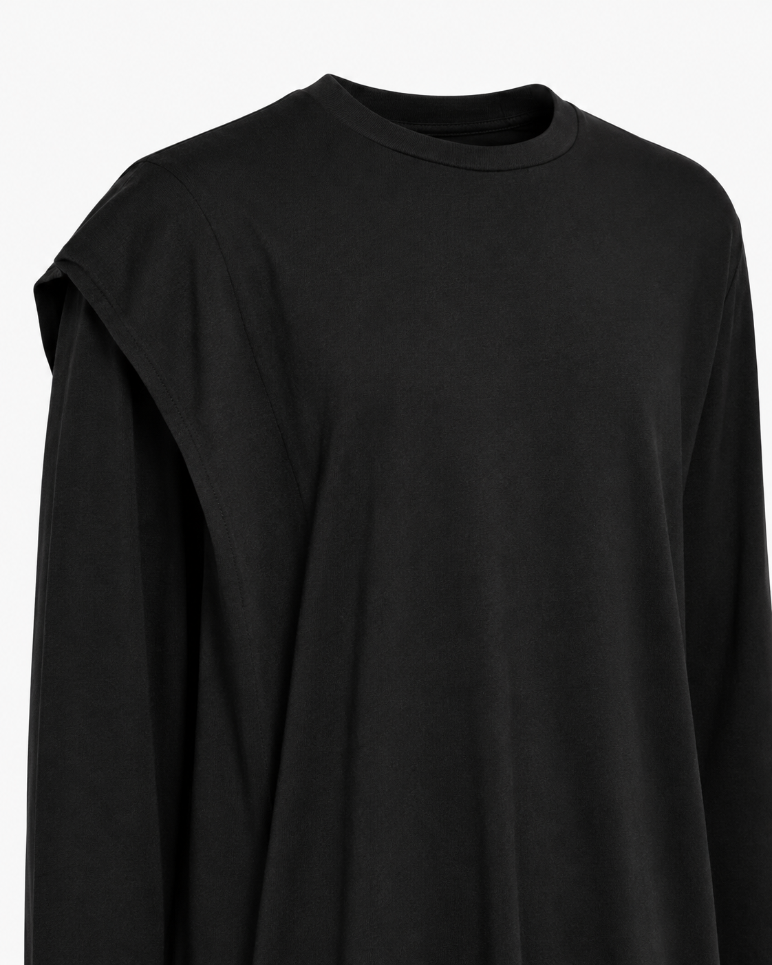 Black Asymmetric Draped Cape Longline Shirt