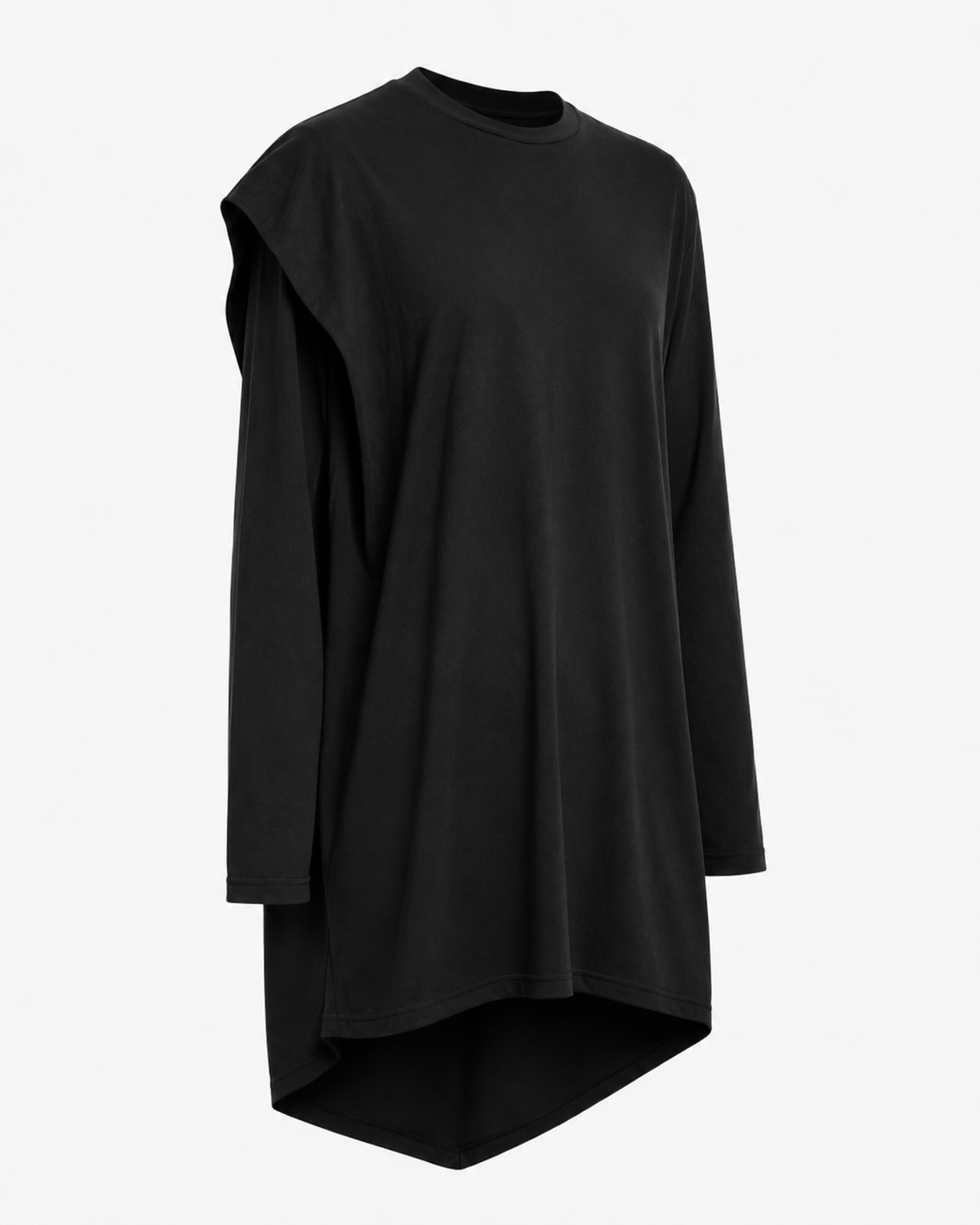 Black Asymmetric Draped Cape Longline Shirt