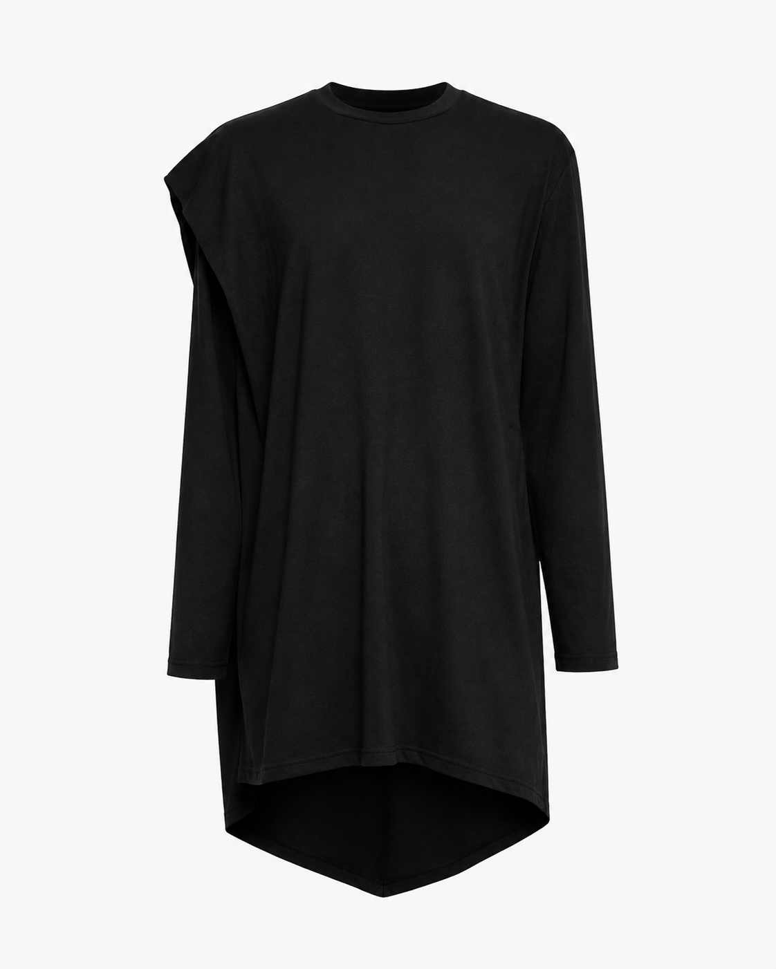 Black Asymmetric Draped Cape Longline Shirt