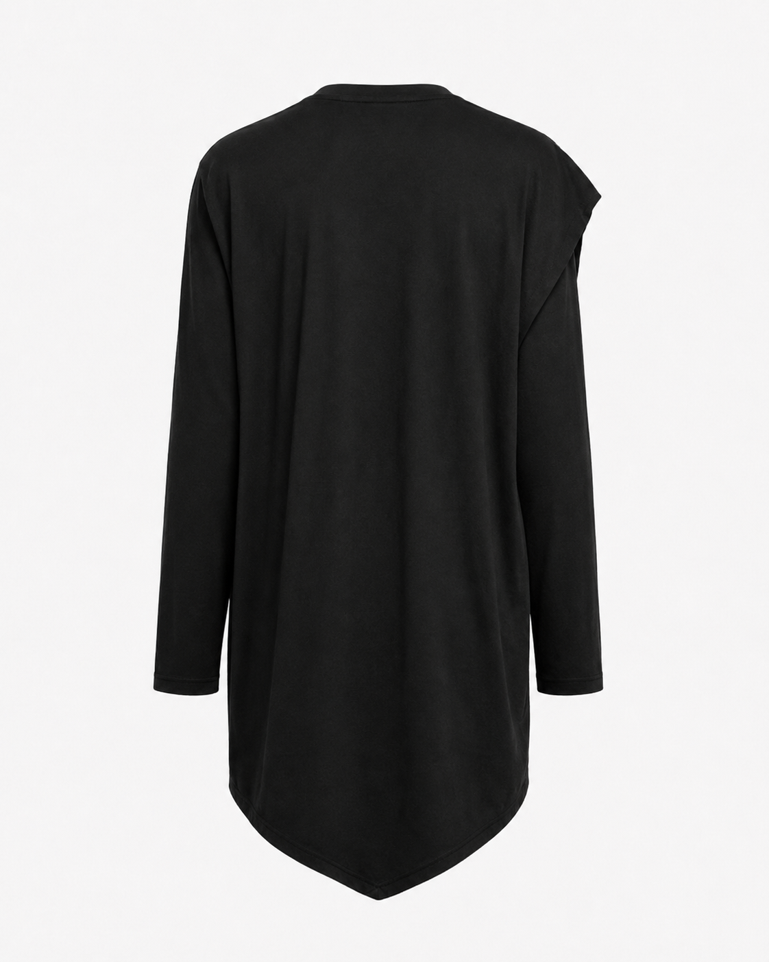 Black Asymmetric Draped Cape Longline Shirt