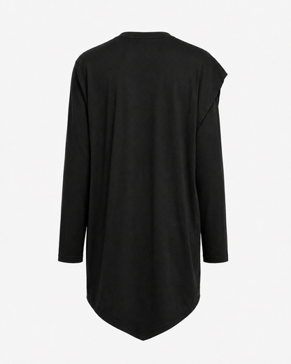 Black Asymmetric Draped Cape Longline Shirt